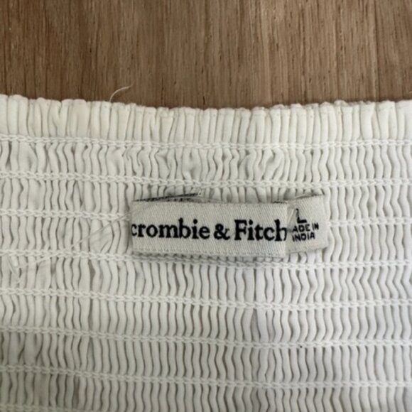 Abercrombie & Fitch White Square Neck Rouched Puff Sleeve Top- Size L - Picture 5 of 8